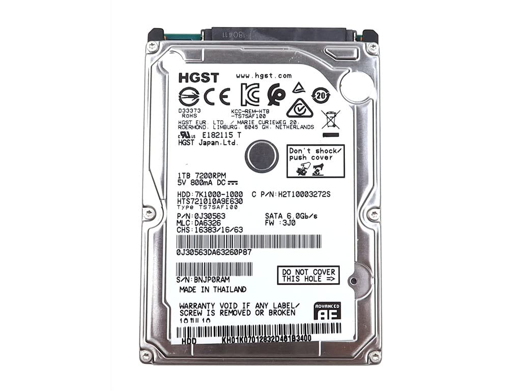 HGST Travelstar 7K1000 HTS721010A9E630 2.5 inch 1TB 7200RPM 32MB Cache SATA 3 6.0Gb/s 3V0 HDD Hard Disk Drive H2T10003272S 1 TB (Renewed)