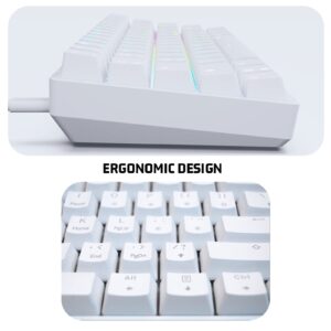 targeal 60% Mechanical Gaming Keyboard - 61 Keys Gateron Red Switch Quiet Office Computer Keyboard - Multi Color RGB Rainbow Led Backlit - Programmable for PC/Windows/Mac/Gamer - USB Wired - White