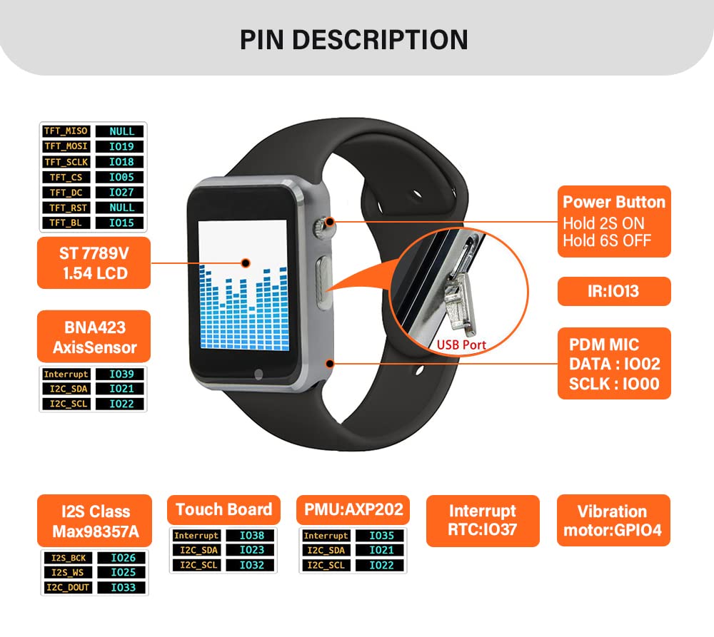 WayPonDEV T-Watch 2020 V3 ESP32-Based Programmable Watch, ESP-IDF or MicroPython(Silver)