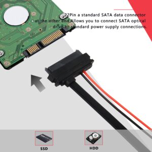 XMSJSIY Slimline Sata 13 Pin Male to 22 Pin Sata Female Cable Adapter,Slimline Serial ATA 7+6 Pin to SATA 7+15 Pin Extension Connector for 2.5” HDD,SSD and Laptop CD-ROM - 2PCS 30cm…