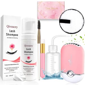 150ml/5.07fl.oz eyelash extension cleanser, lash shampoo for eyelash extension eyelash brush with cap usb lash fan mascara brush wash bottle reusable makeup remover pad, paraben & sulfate free