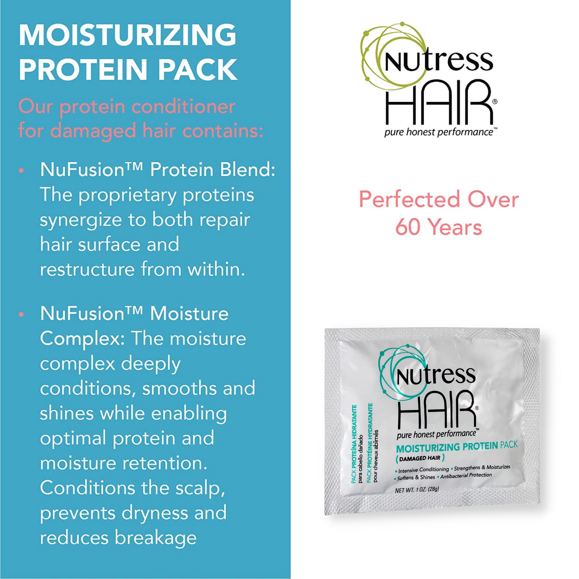 Nutress Hair Conditioner- Moisturizing Protein Pack Treatment for Damaged Hair, 1 oz (Pack of 3)