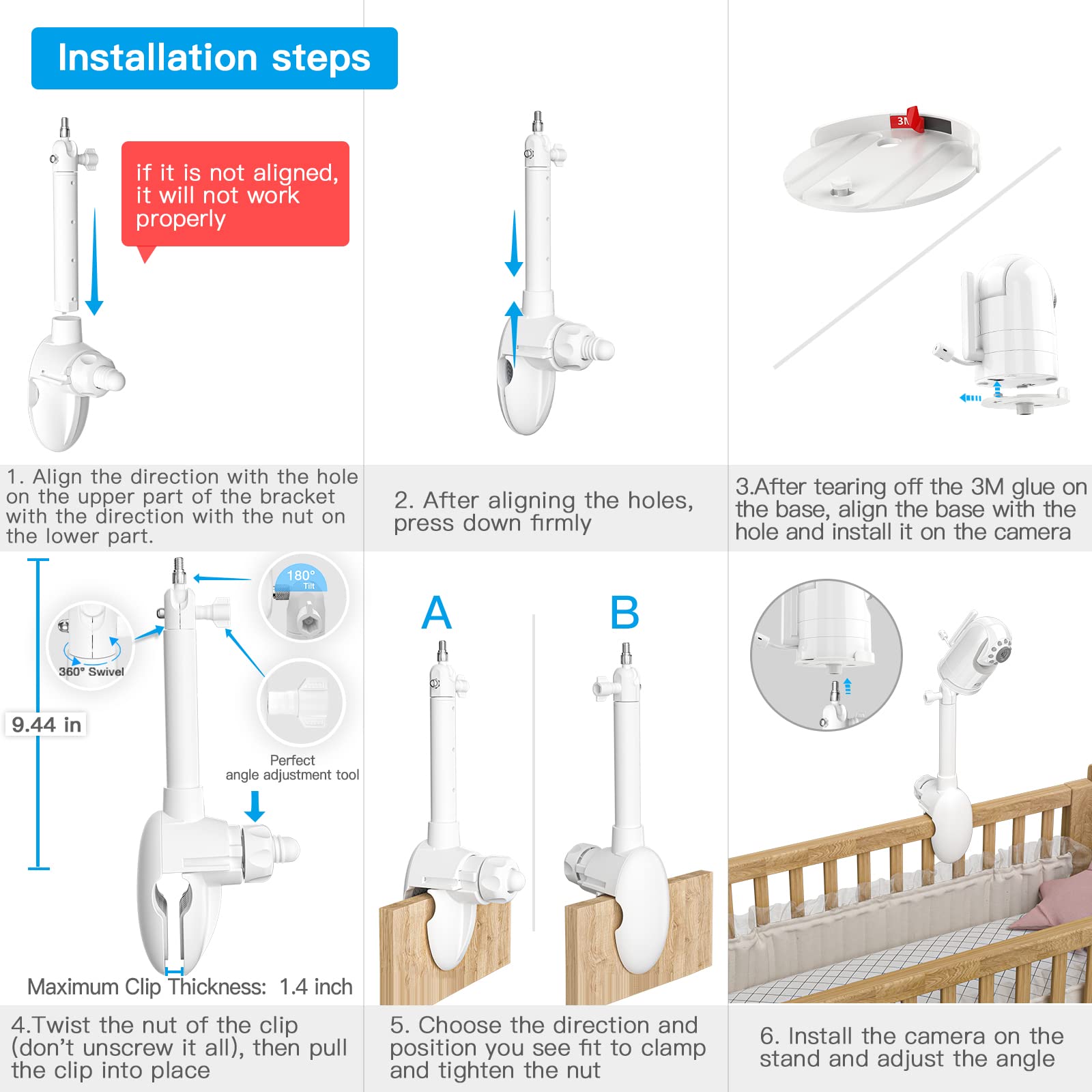 OkeMeeo Flexible Crib Mount for Infant Optics DXR-8 and Optics DXR-8 PRO Baby Monitor