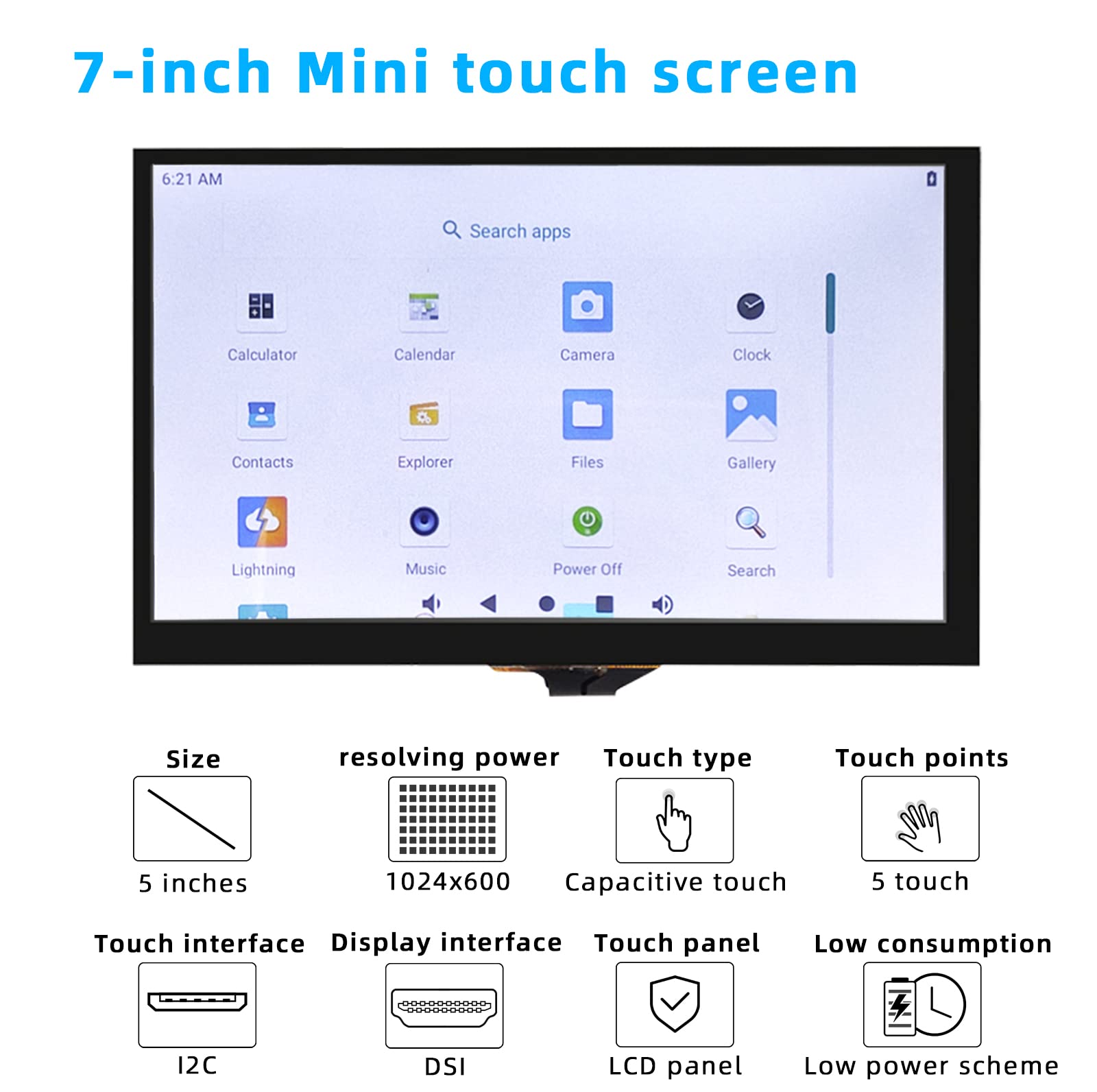 youyeetoo 7inch MIPI LCD Touch Screen 1024x600 5 Point Capacitive 75Hz Support Tinker Board 2S, Firefly ITX-RK3568J/ROC-RK3568-PC/ROC-RK3588S-PC/ITX-3588J