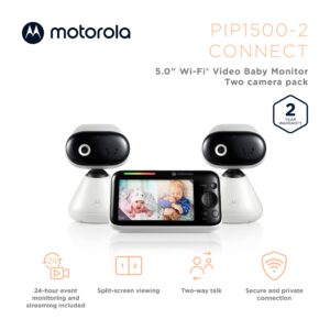 Motorola Video Baby Monitor PIP1500-5" Screen, WiFi, 2 Cameras - Wall Mount, Smart Phone Nursery App, 1000ft Range, Two-Way Audio, Split-Screen, Digital Pan-Tilt-Zoom, Room Temp, Lullabies