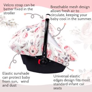 Carseat Cover Girls, Floral Baby Carseat Canopy with Zipper Mesh, Infant Stroller Cover, Watercolor Pink Flower