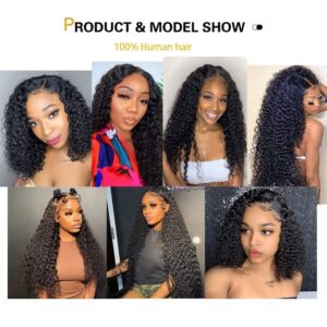 Curly Lace Front Wig Human Hair 13x4 180% Density Deep Wave Lace Front Wigs Human Hair HD Transparent Glueless Lace Frontal Wigs Pre Plucked Natural Color 18 Inches