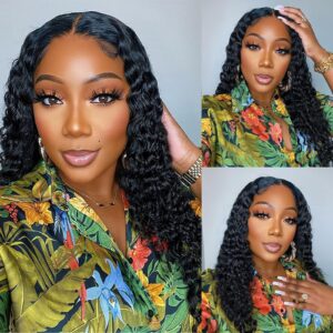 Curly Lace Front Wig Human Hair 13x4 180% Density Deep Wave Lace Front Wigs Human Hair HD Transparent Glueless Lace Frontal Wigs Pre Plucked Natural Color 18 Inches