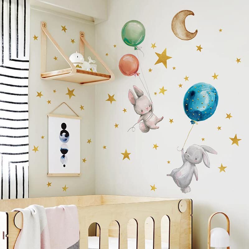 Luminous Rabbit Wall Stickers Glow in The Dark Bunny Wall Decal for Kid's Room Bedroom Decoration