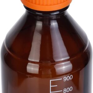 Basstein Lab Media Storage Amber Bottles Brown Graduated Glass Container GL45 Screw Cap Leakproof Multi-Purpose for Scientific | Pack of 4 (Orange,1000ml)