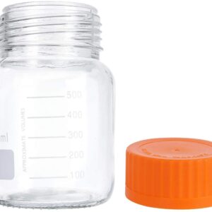 Basstein Lab Media Storage Reagent Wide Mouth Bottles Graduated GL80 Screw Cap Leakproof Multi-Purpose for Scientific | pack of 6 (Orange,500ml)