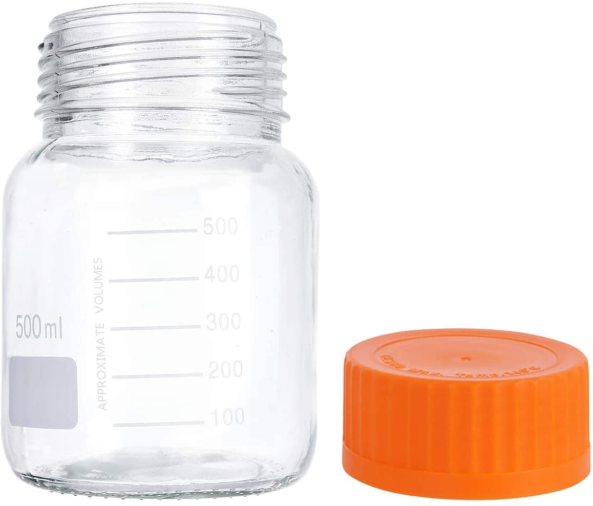 Basstein Lab Media Storage Reagent Wide Mouth Bottles Graduated GL80 Screw Cap Leakproof Multi-Purpose for Scientific | pack of 6 (Orange,500ml)