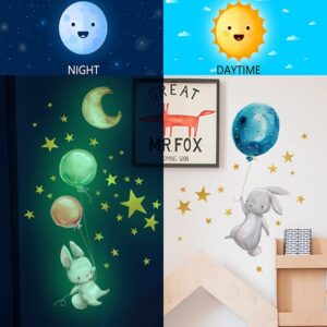 Luminous Rabbit Wall Stickers Glow in The Dark Bunny Wall Decal for Kid's Room Bedroom Decoration