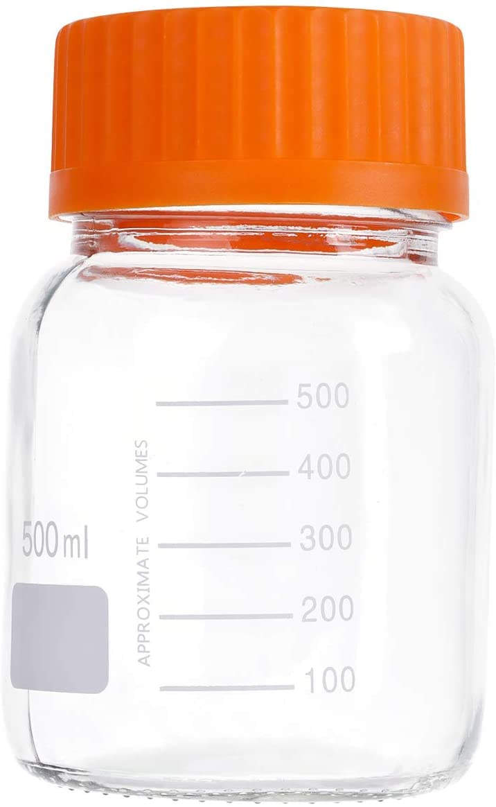 Basstein Lab Media Storage Reagent Wide Mouth Bottles Graduated GL80 Screw Cap Leakproof Multi-Purpose for Scientific | pack of 6 (Orange,500ml)