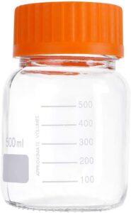 basstein lab media storage reagent wide mouth bottles graduated gl80 screw cap leakproof multi-purpose for scientific | pack of 6 (orange,500ml)