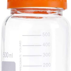 Basstein Lab Media Storage Reagent Wide Mouth Bottles Graduated GL80 Screw Cap Leakproof Multi-Purpose for Scientific | pack of 6 (Orange,500ml)