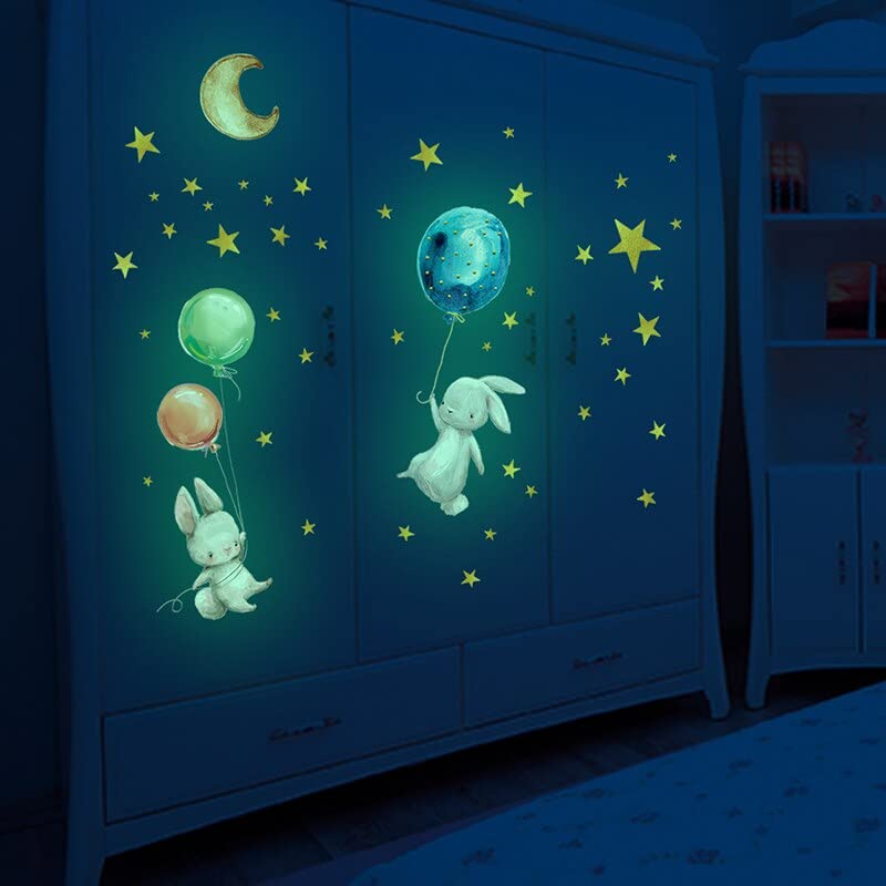 Luminous Rabbit Wall Stickers Glow in The Dark Bunny Wall Decal for Kid's Room Bedroom Decoration