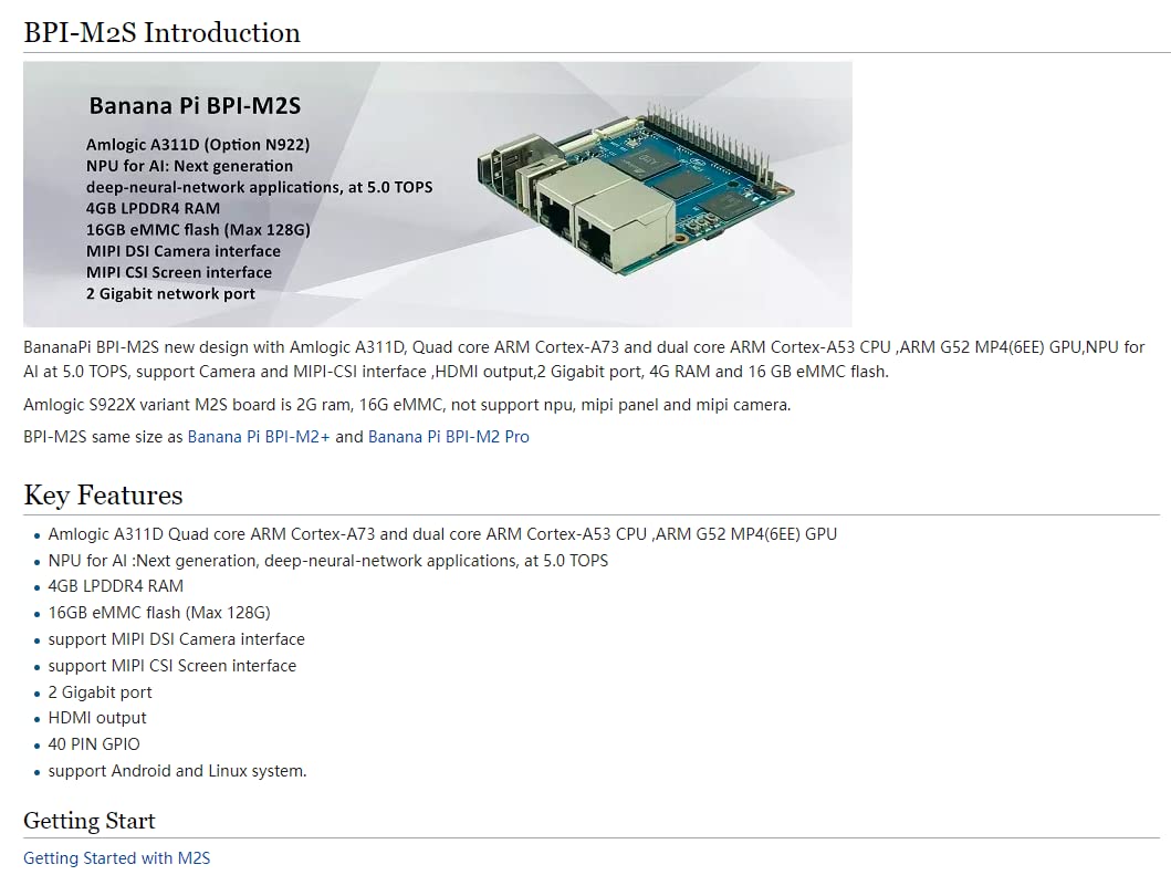 youyeetoo Banana pi BPI-M2S Single Board Computer - AI Computer Vision Applications - Dual GbE/HDMI 2.1/MIPI-CSI/MIPI-DIS - Support Android Linux, Adapt to BPI-RTL8822CS WiFi (A311D Version)