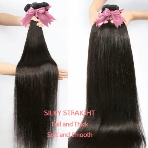 SUIFENGWU 10A Human Hair Bundles 16 18 20 Inch Straight Bundles Human Hair 100% Unprocessed Brazilian Virgin Weave 3 Bundles Double Weft Raw Remy Hair Bundles Deals