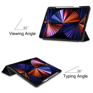 DONGKE Case for iPad Air 11 Inch M2 2024 & iPad Air 5th/4th Gen 2022 2020 10.9 inch with Pencil Holder, Ultra Thin Soft TPU Back Cover with Trifold Stand Support Auto Wake/Sleep, Sun & Moon