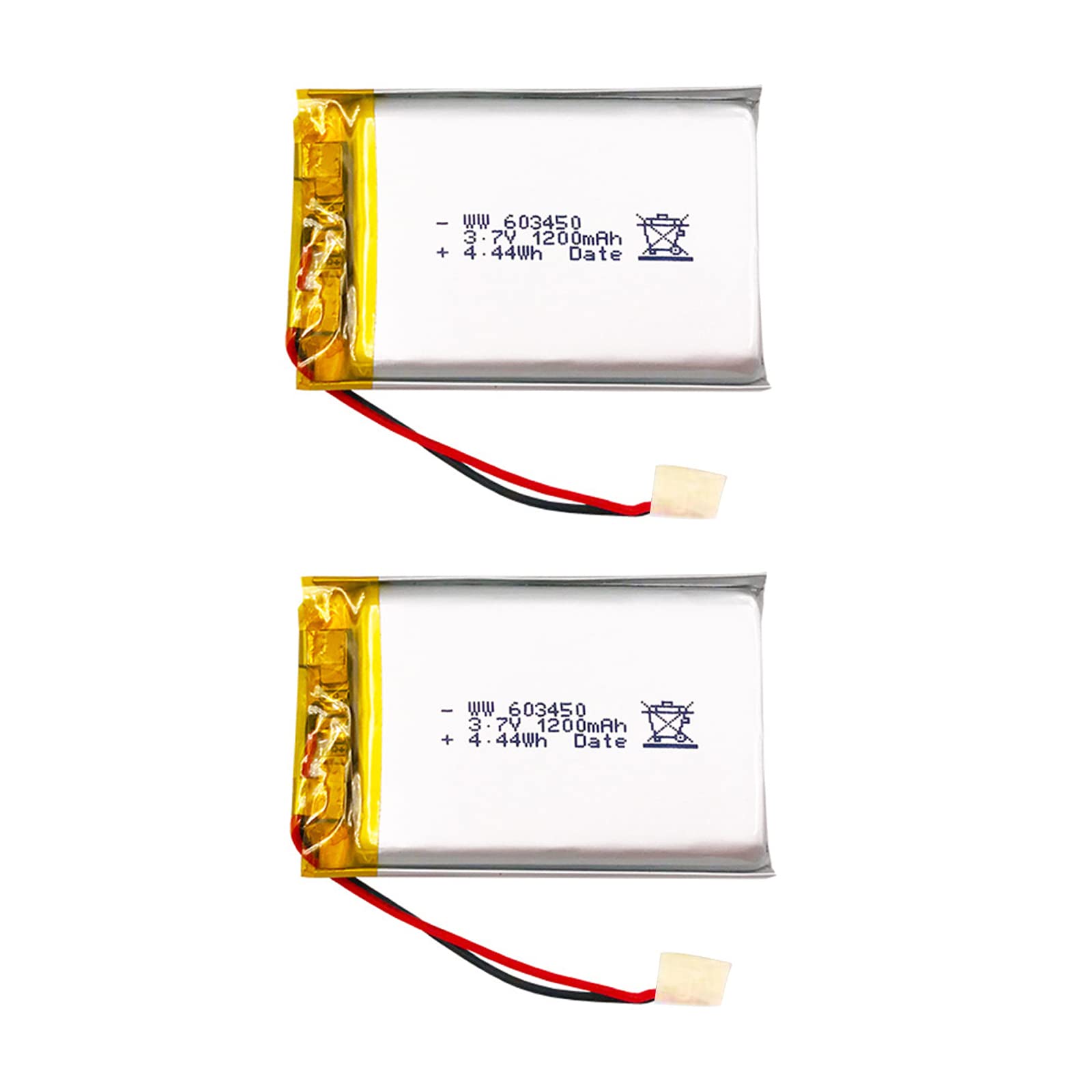 FREEDOH 1200mAh Lithium Battery 3.7V 1.2AH Rechargeable Lithium Polymer ion Battery 603450 Home Backup Polymer Batteries with Protection Board (2pcs)