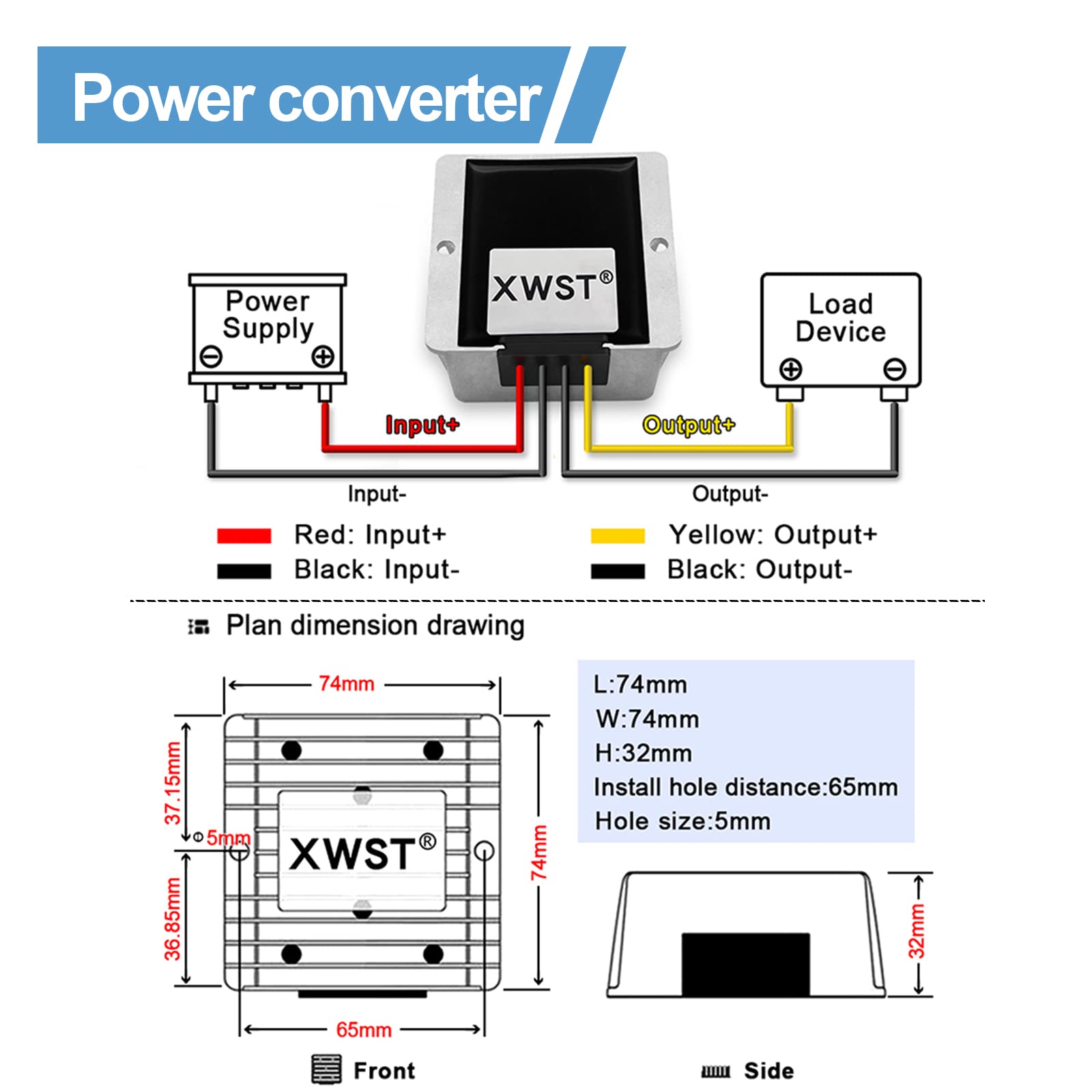 XWST DC DC Converter Reducer 30-90v 24v 48v 60v 72v to 24v DC Converter Step Down Buck 15A 360W dc Voltage Regulator for Golf Cart Car Device