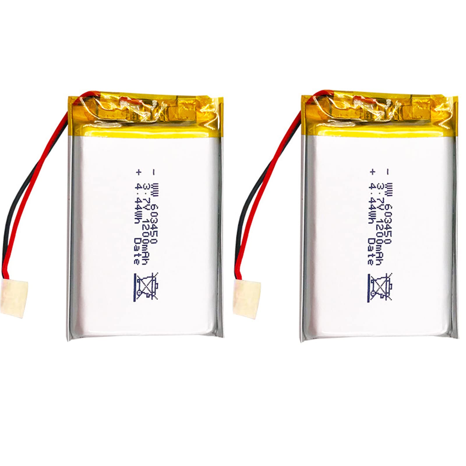 FREEDOH 1200mAh Lithium Battery 3.7V 1.2AH Rechargeable Lithium Polymer ion Battery 603450 Home Backup Polymer Batteries with Protection Board (2pcs)