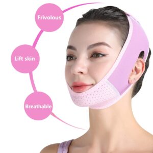 Reusable Double Chin Reducer,V Shaped Face Mask,Anti- Wrinkle Face Mask,Chin Up Mask, Face Lifting Belt(Pink)