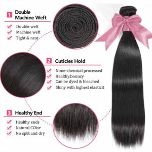 SUIFENGWU 10A Human Hair Bundles 16 18 20 Inch Straight Bundles Human Hair 100% Unprocessed Brazilian Virgin Weave 3 Bundles Double Weft Raw Remy Hair Bundles Deals