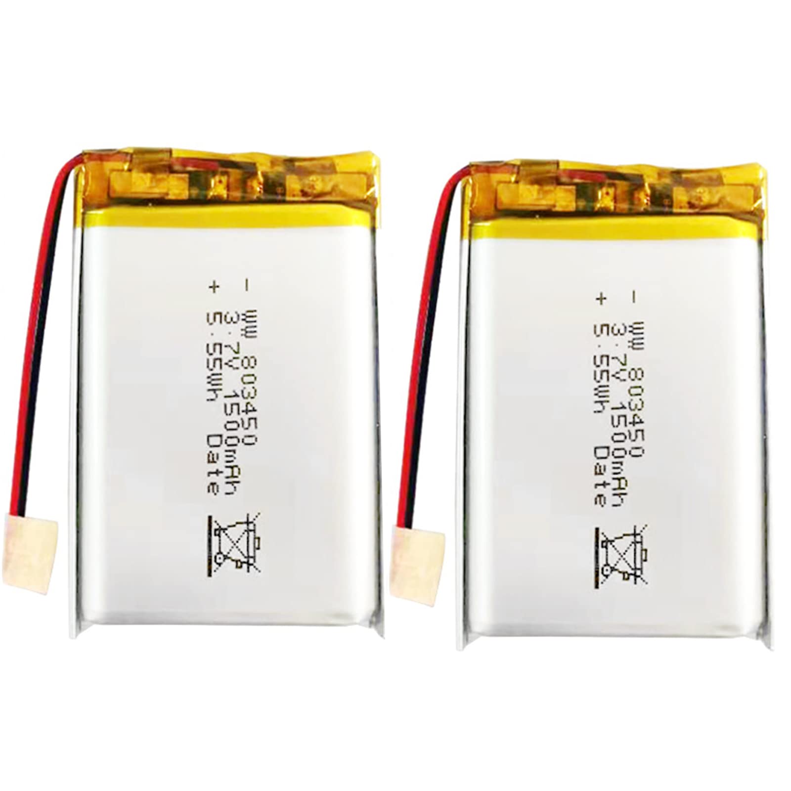 FREEDOH 3.7V 1500mAh Polymer Lithium Battery 803450 Rechargeable Lithium Polymer ion Battery Spare Battery Pack (2pcs)