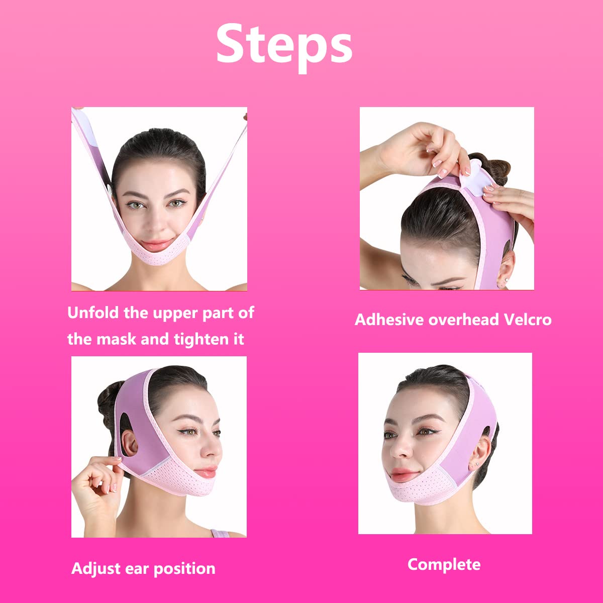 Reusable Double Chin Reducer,V Shaped Face Mask,Anti- Wrinkle Face Mask,Chin Up Mask, Face Lifting Belt(Pink)