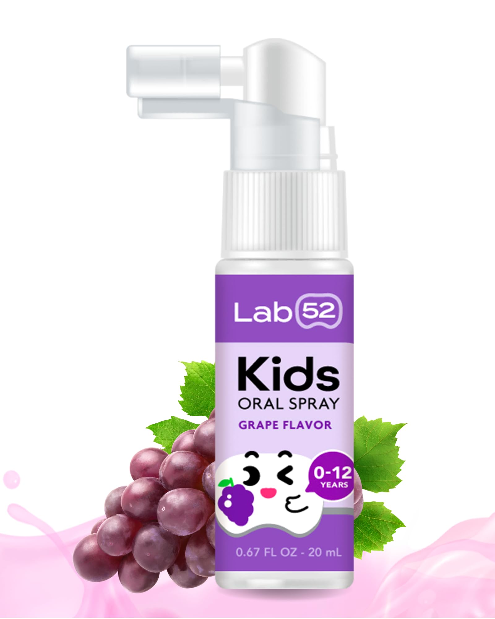 LAB52 Kids Oral Spray, Toddler Toothpaste Helper for Cavity Repair and Fresh Breath, Children Anticavity with Fluoride Free for Newborn to Preschoolers, Xylitol Grape Flavor