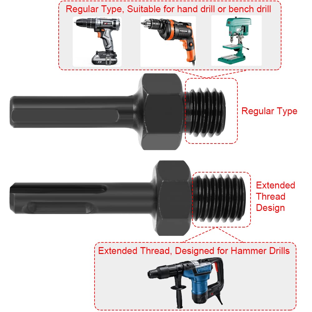 ASNOMY 2PCS Core Drill Bit Adapter 5/8"-11 Thread Male to 3/8" SDS Plus Shank and Triangle Shank, 5/8" 11 Male Drill Bit Adapter for Threaded Diamond Hole Saw