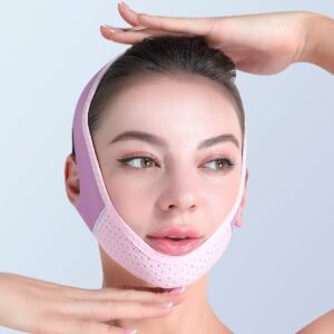 Reusable Double Chin Reducer,V Shaped Face Mask,Anti- Wrinkle Face Mask,Chin Up Mask, Face Lifting Belt(Pink)