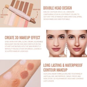 KIMUSE 2Color Dual Cream Contour Stick, Highlight & Contour Bronzer Stick, Long Lasting & Waterproof Contour Sticks Kit for Light Skin Face Makeup