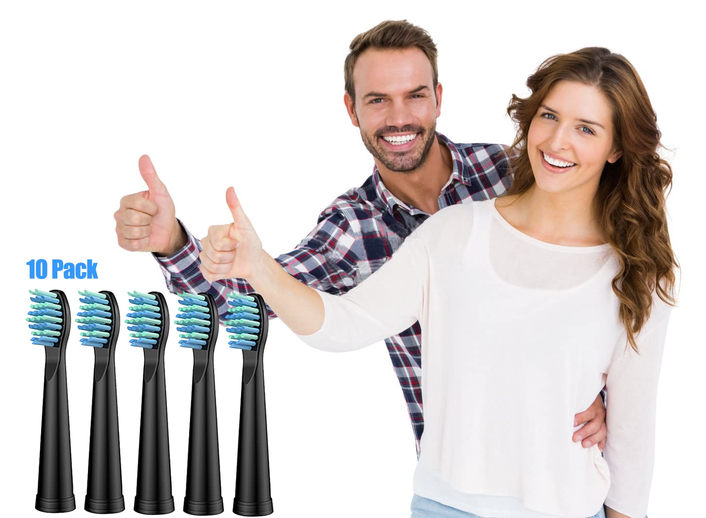 Replacement Toothbrush Heads Compatible with TEETHEORY Sonic and Fairywill Toothbrush - Electric Brush Heads Replacement for FW-507/508/515/551/917/959/D1/D3/D7/D8/2011, 10 Pack, Black