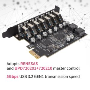 PCIE to USB 7 Port Expansion Card, PCI Express USB Add in Card, Internal USB 7 Port Front Expansion Card for XP 7 8 10 11 Linux