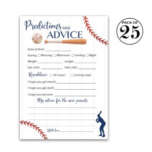 BASEBALL Prediction and Advice Cards - Pack of 25 - Sports Navy Blue BOY Baby Shower Games, Wishes for New Parents Mom & Dad to be Mommy & Daddy Message Little Slugger Shower Activity G900-PDAV