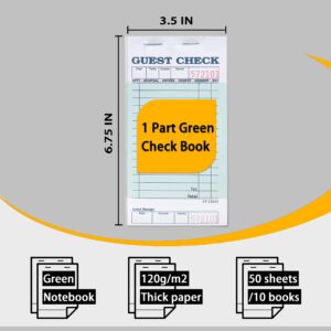 Generic Guest Check Book, 6.75 x 3.75 x 3.5 inches, Green-10Books