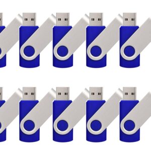 HWJK USB 2.0 128MB Flash Memory Stick Drive Swivel Thumb Drives Bulk 10 Pack, with LED Indicator, 10 x Removable White Labels (10PCS 128MB Blue)