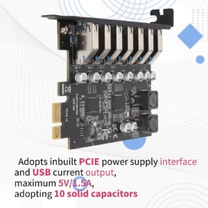 PCIE to USB 7 Port Expansion Card, PCI Express USB Add in Card, Internal USB 7 Port Front Expansion Card for XP 7 8 10 11 Linux