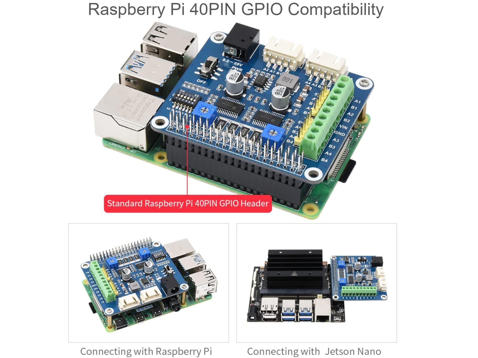 HRB8825 Stepper Motor HAT Board for Raspberry Pi Series Boards/Jetson Nano,Drives Two Stepper Motors Up to 1/32 Microstepping,Support 3D Printer, Sculpturing Machine, Mechanical Arm