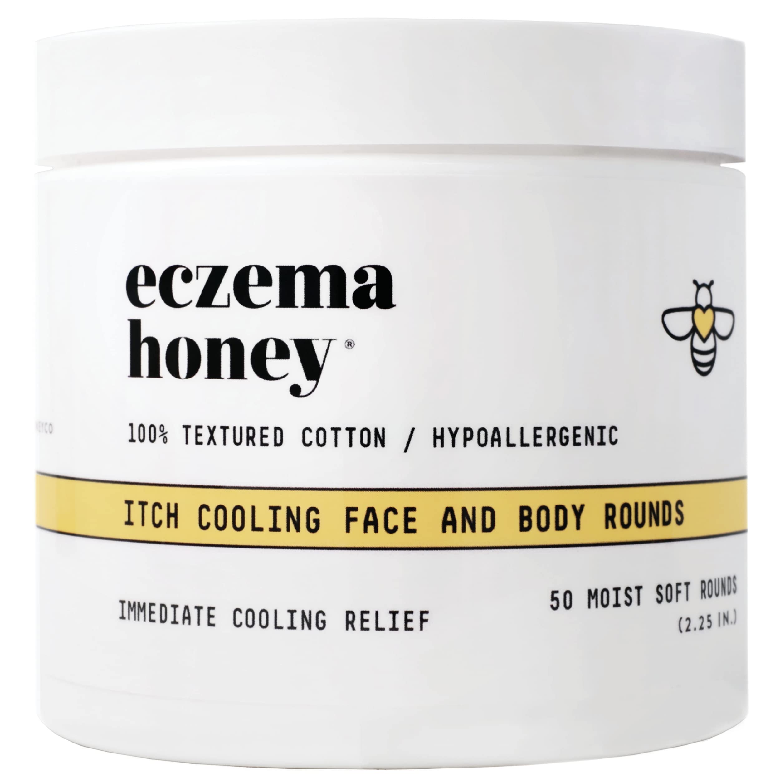 ECZEMA HONEY Itch Cooling Face & Body Rounds - Anti Itch Cotton Face Pads - Moisturizer for Eczema, Dry & Sensitive Skin (50 Cotton Rounds)