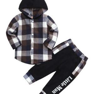 Axumity Toddler Boy Clothes Hoodie Sweatsuit Outfits Kids Flannel Plaid Shirt Top Colorblock Pants Set for Fall Winter Spring(3-4t)