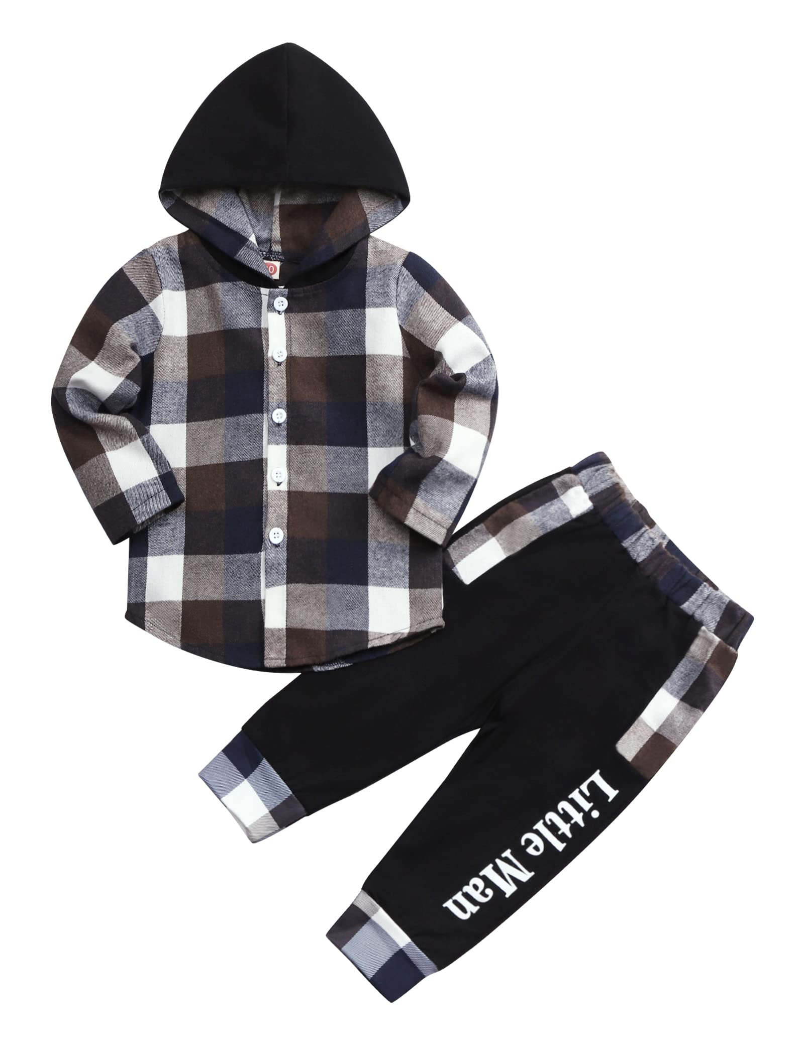 Axumity Toddler Boy Clothes Hoodie Sweatsuit Outfits Kids Flannel Plaid Shirt Top Colorblock Pants Set for Fall Winter Spring(3-4t)