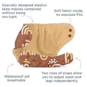 Esembly Cloth Diaper Bundle Set, 3 Organic Absorbent Inners and 1 Waterproof Recycled Diaper Cover, Reusable Washable Diapers with Snap Closure, Size 1 (7-17lbs), Sunshower