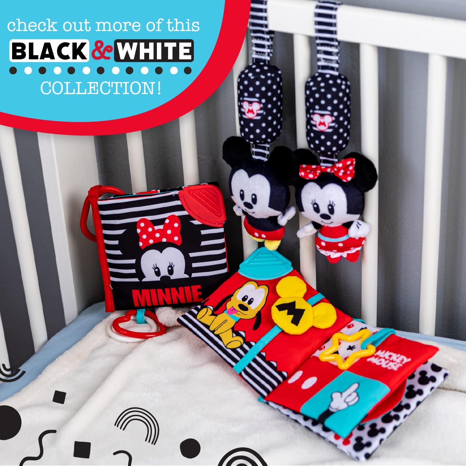 KIDS PREFERRED Disney Baby Mickey Mouse Plastic Activity Station Toy, Black and White High Contrast, Boys and Girls Ages 6 Months +, Multicolored (81251)