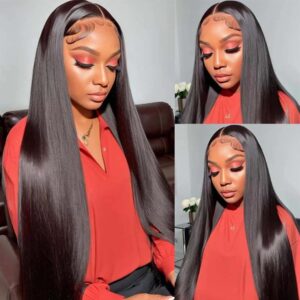 straight lace front wigs 13x4 hd transparent lace front wigs glueless wigs human hair pre plucked with baby hair 180% density lace frontal wigs for black women natural color (20inch)