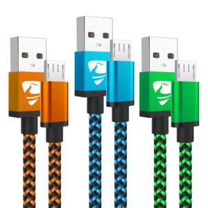 Aioneus 3 Pack 6ft Micro USB Cable + 3 Pack 10 ft USB-A to USB-C Cable (Blue, Orange, Green)