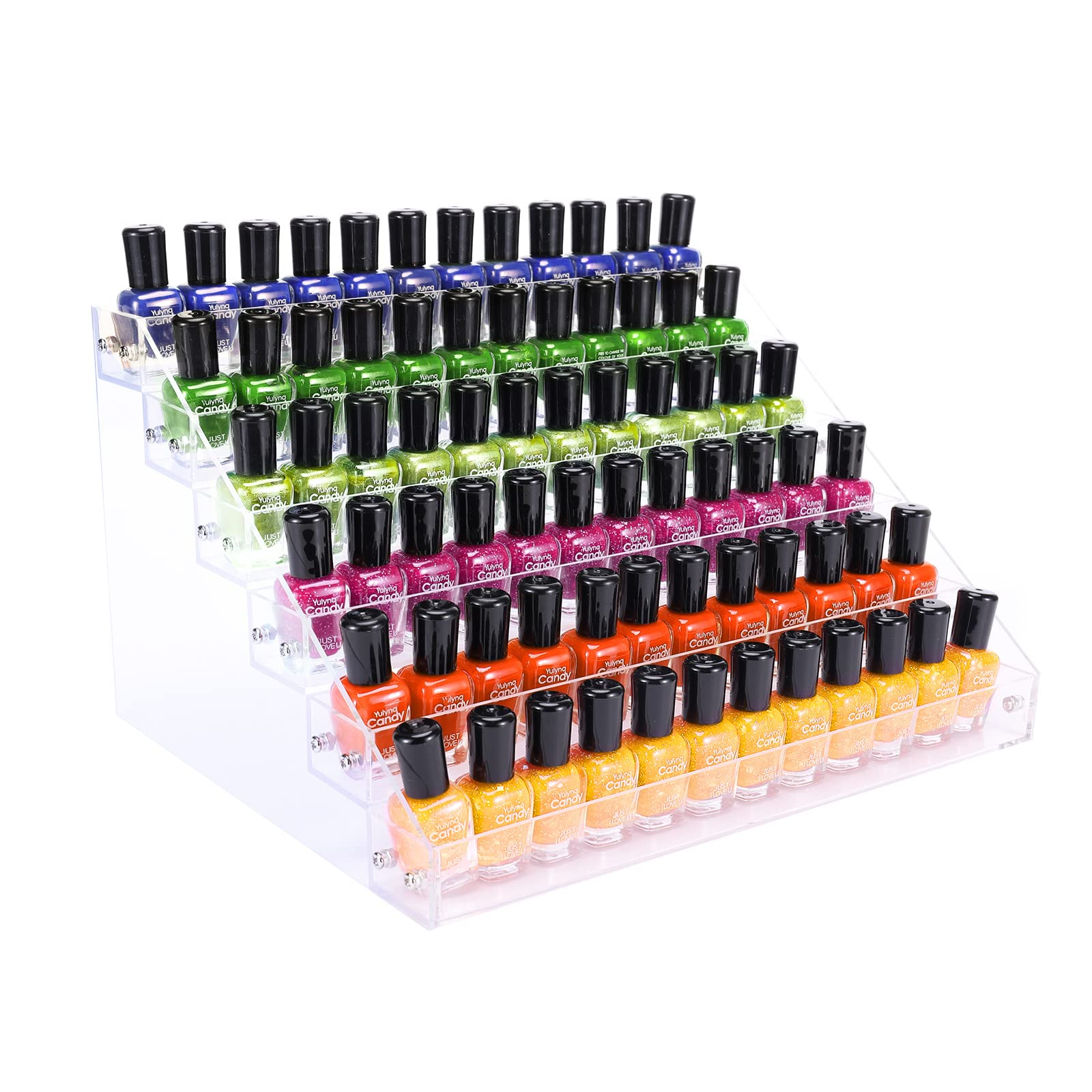 FFowcye Acrylic Nail Polish Organizer Rack, 6 Tier Nail Polish Holder Stand, Paint Rack Gel Nail Polish Shelf Display, Sunglass Organizer, Essential Oils Storage Shelf, Holds Up to 72 Bottles